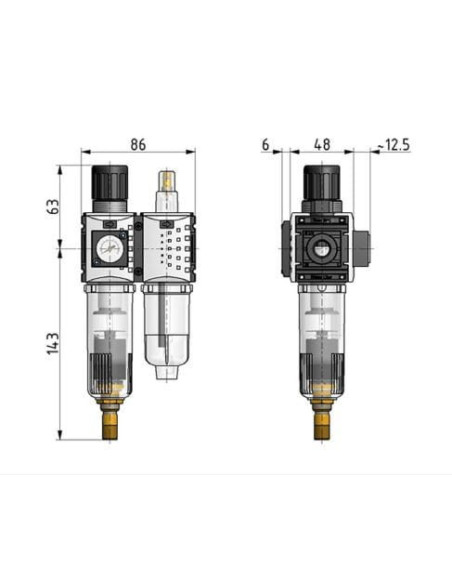 Blok przygotowania powietrza G1/4 GW do 12 bar, regulacja 0,5-10 bar, 5 um, Futura mini | Pneumatyka | Eshop Dopak | Wszystko dl