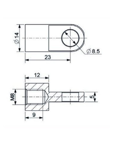 Mocowanie sprężyny gazowej z gwintem M8 ucho stalowe fi 8,5 mm | Mechanika Przemysłowa | Sklep Eshop Dopak