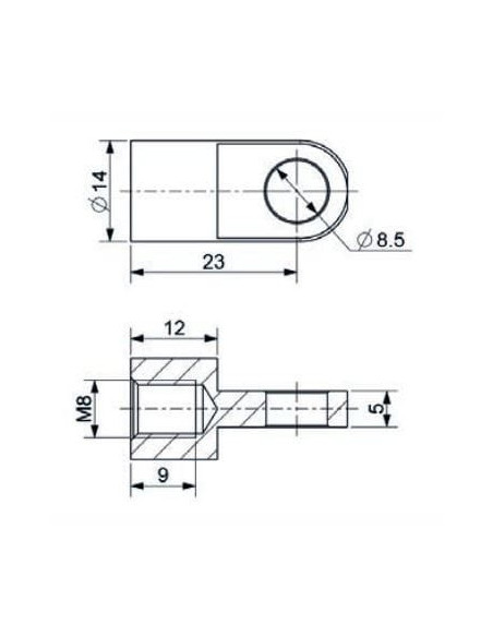 Mocowanie sprężyny gazowej z gwintem M8 ucho stalowe fi 8,5 mm | Mechanika Przemysłowa | Sklep Eshop Dopak