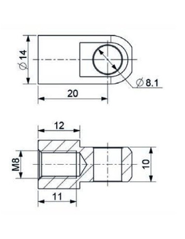 Mocowanie sprężyny gazowej z gwintem M8 ucho fi 8,1 mm, długość 20 mm | Mechanika Przemysłowa | Sklep Eshop Dopak
