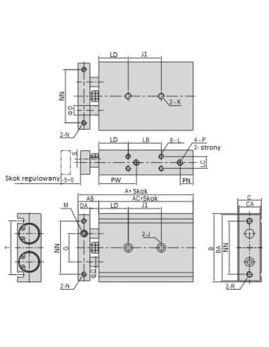 TR25X100SG Siłownik dwutłoczyskowy D25x100 prowadzenie ślizgowe | Pneumatyka | Eshop Dopak | Wszystko dla Przemysłu