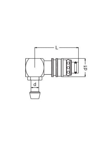 Króciec do form wtryskowych DN12 typ RPL, kątowe 90 stopni do węża fi 16 mm, bez zaworu
