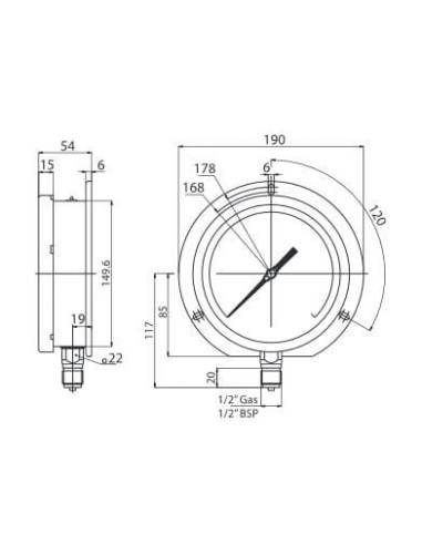 Manometr nierdzewny radialny 0-100 bar, G 1/2, 150 mm | Przyrządy Pomiarowe | Eshop Dopak | Wszystko dla Przemysłu